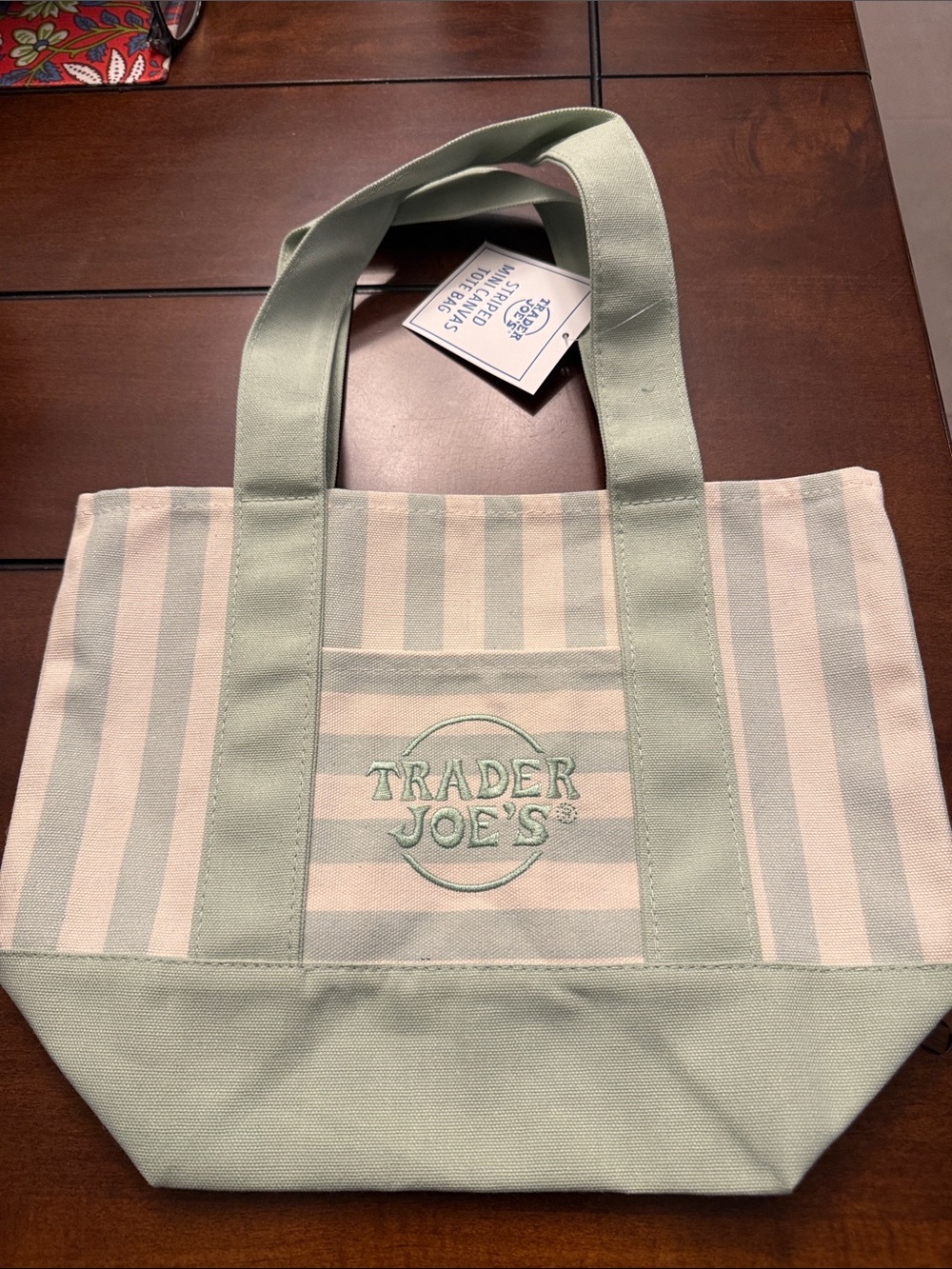 Trader Joe's Mint Green Striped Canvas Tote